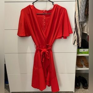 Very cute red flutter wrap dress